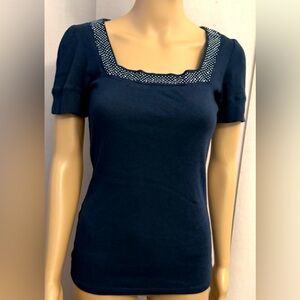 Express  Womens Sexy Basic Tee, navy, with rhinestones embellishment. Sz. M